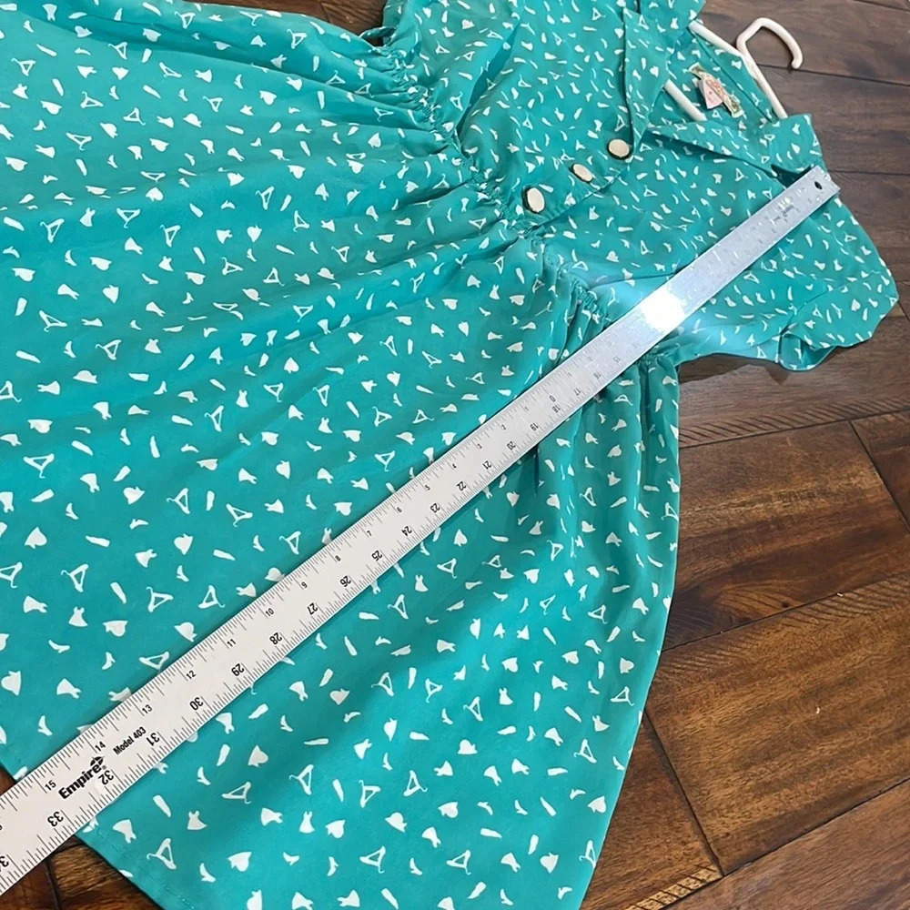 Flying Tomato Flying Green White Short Sleeve Retro Dress  size small - Picture 13 of 16